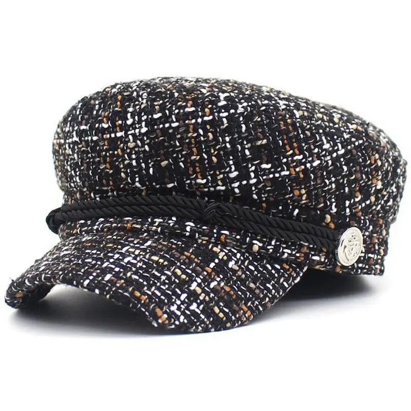 Houndstooth fabric cap cabbie