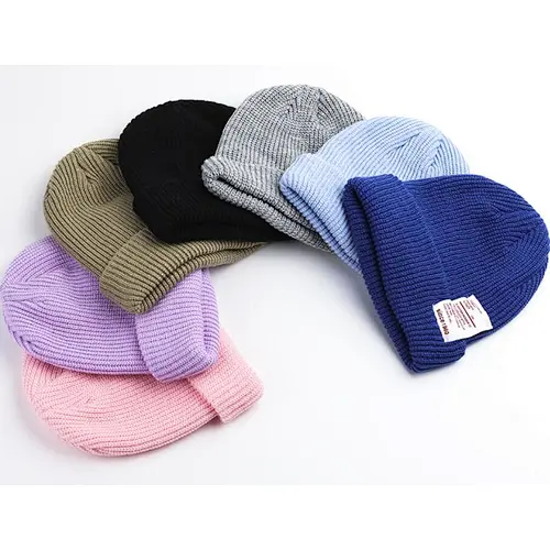 knit beanie woven label logo