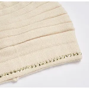 beanie with real fur pompom crystal