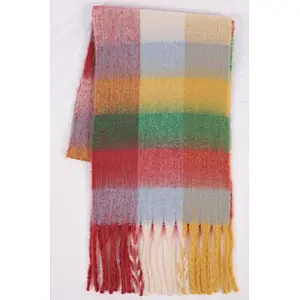 rainbow colors check scarf