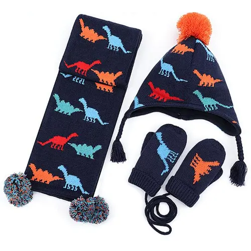 animal kids 3pk beanie scarf glove