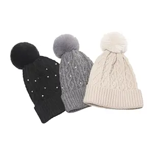 ladies beanie cable pearls