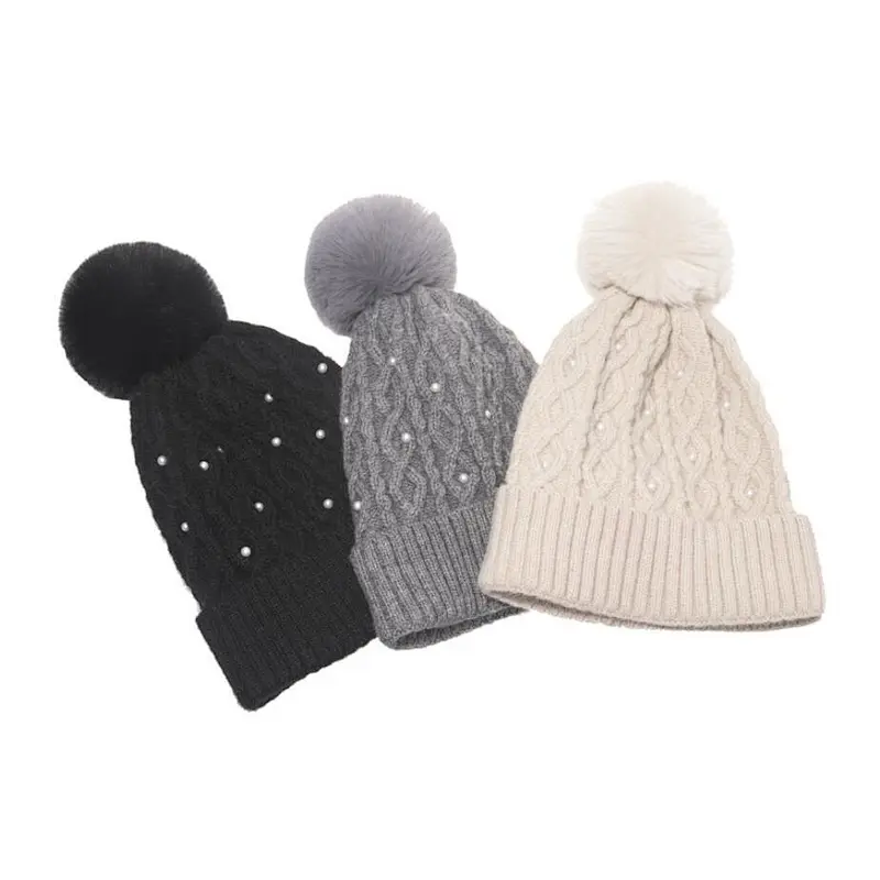 ladies beanie cable pearls