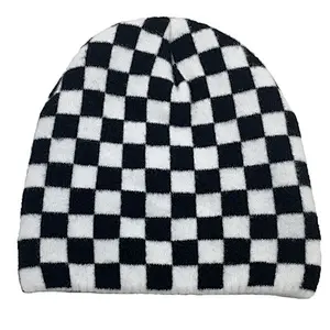 black white beanie animal print