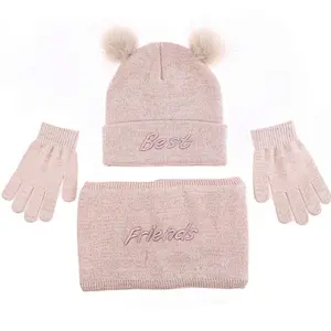 pink kids 3pk beanie scarf glove