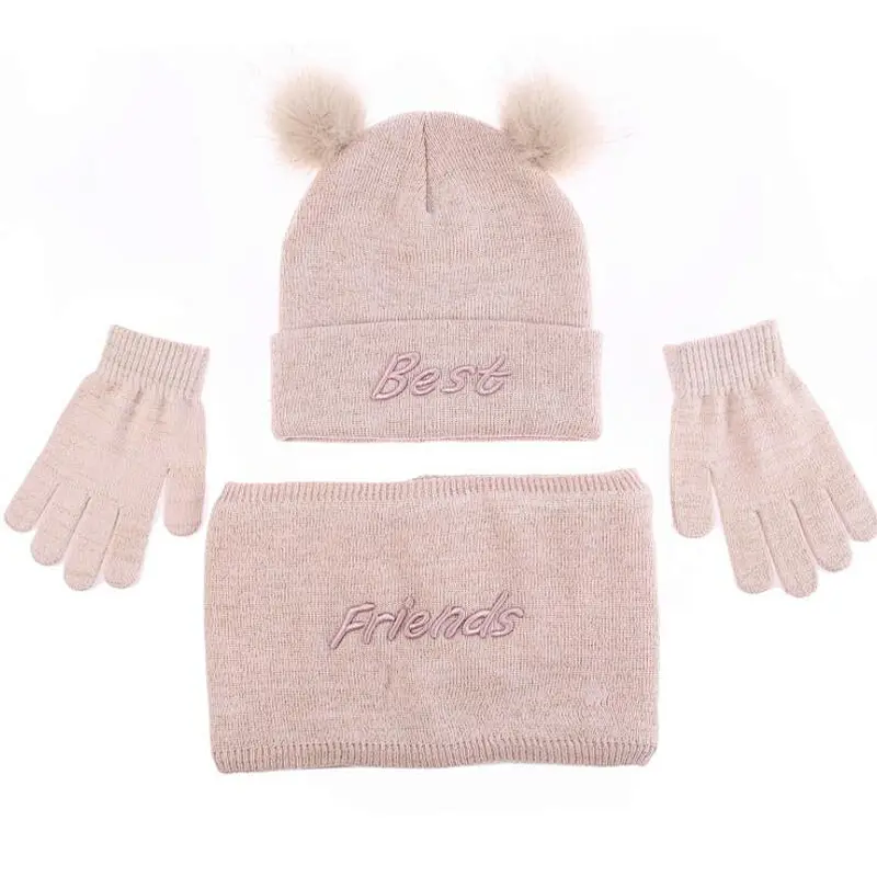 pink kids 3pk beanie scarf glove