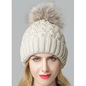 ladies beanie cable pompom