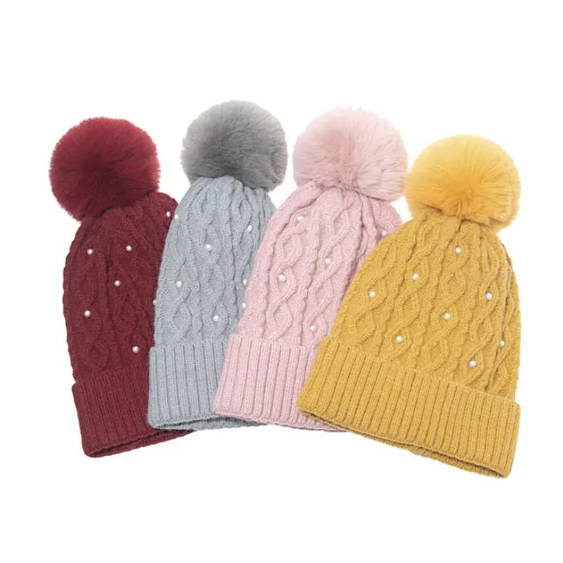 ladies beanie cable pearls