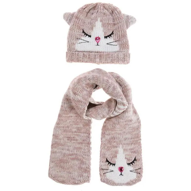 knit kids 2 pk beanie scarf animal face