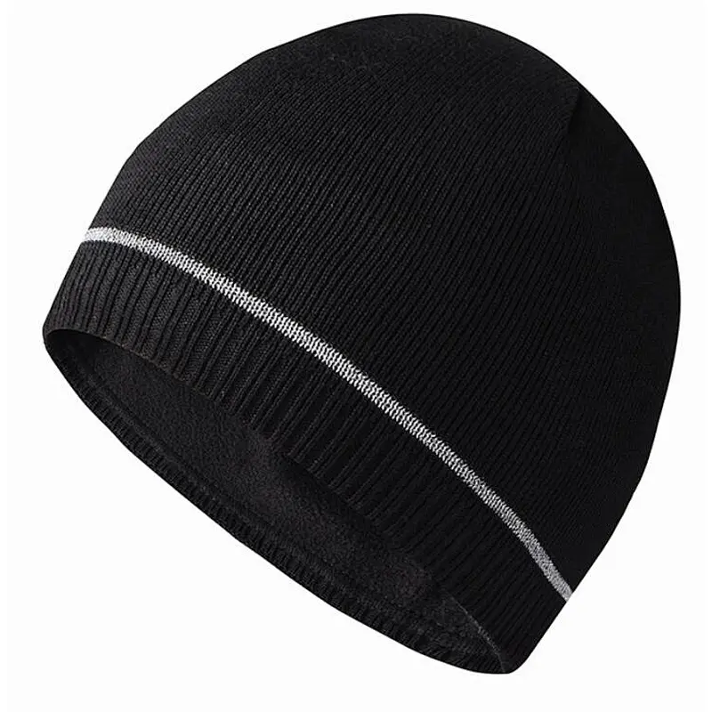 knit beanie reflective stripe