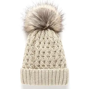 ladies beanie cable pompom