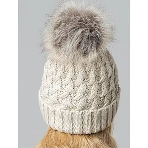 ladies beanie cable pompom