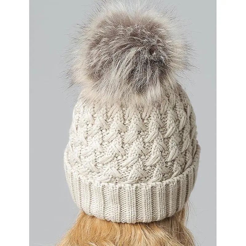ladies beanie cable pompom
