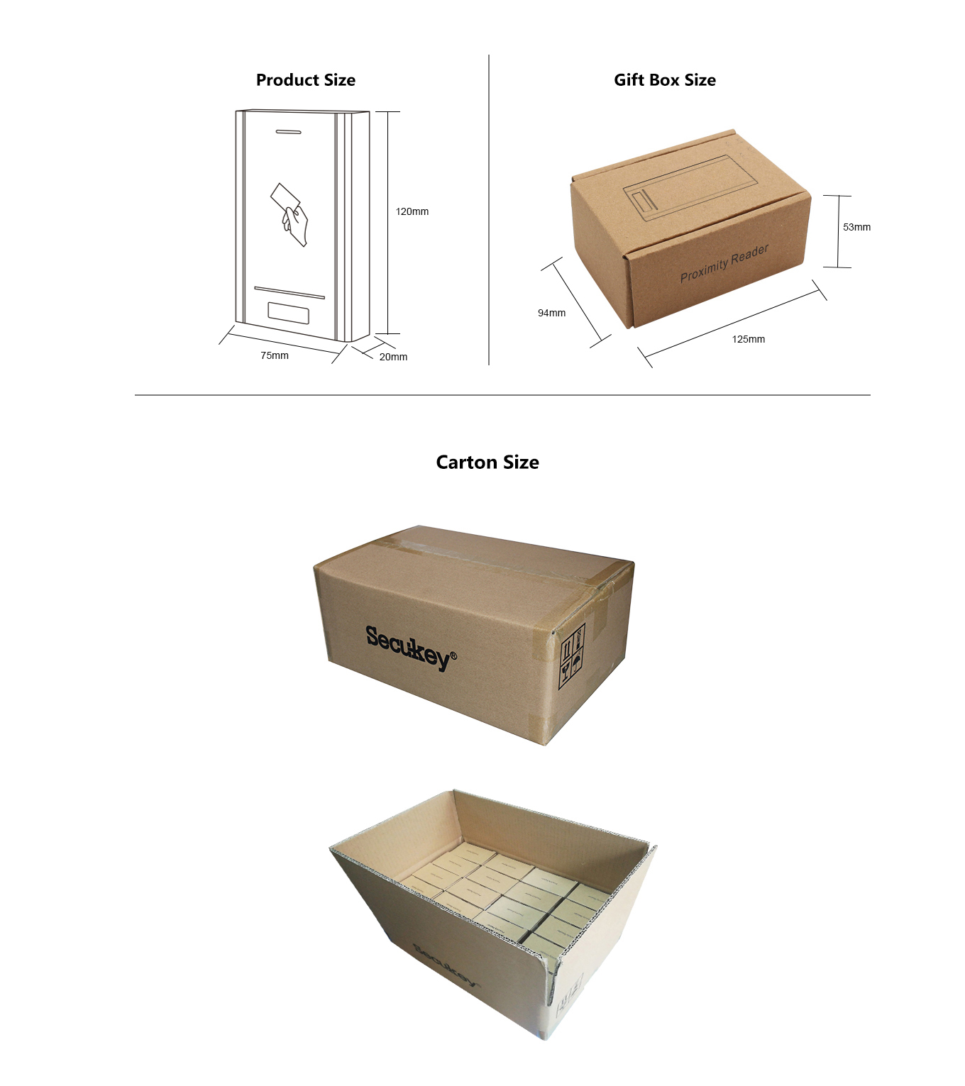 Secukey wiegand and osdp readers size & packing