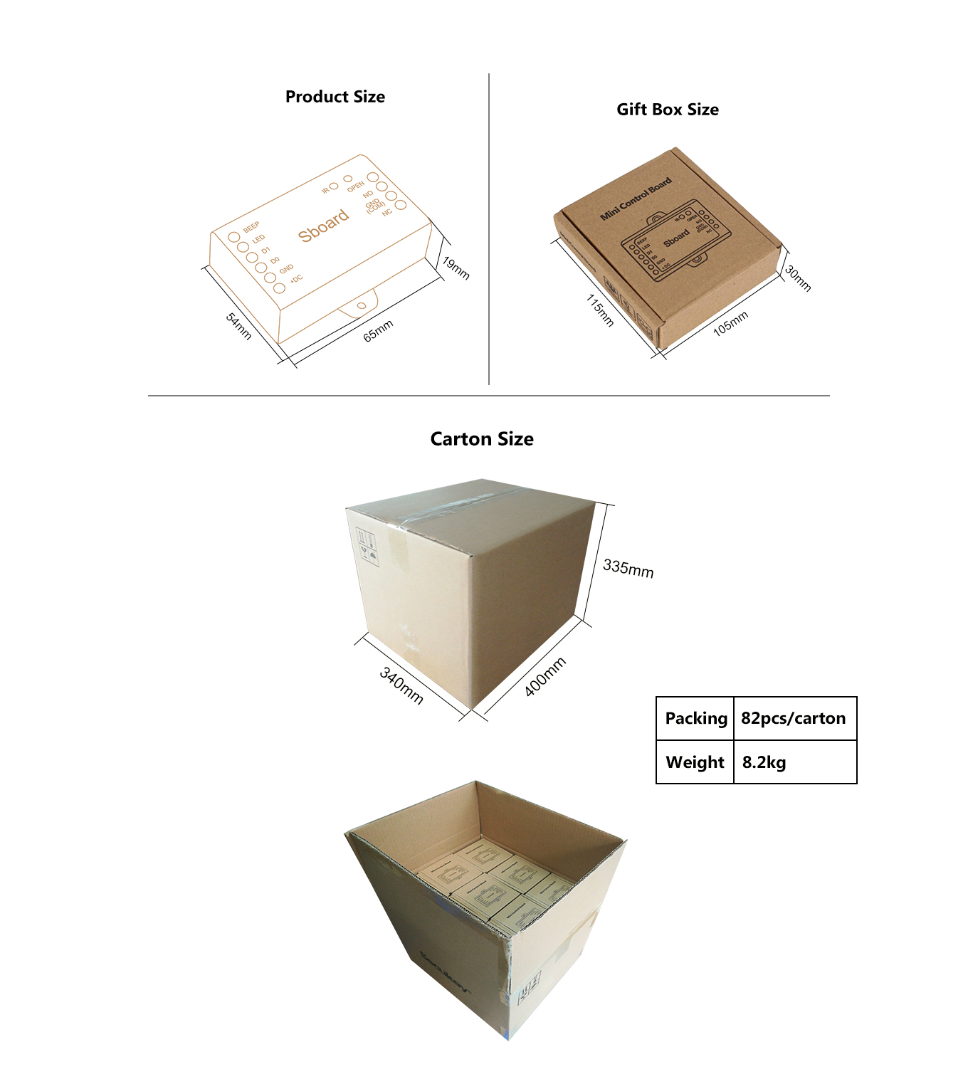 Size & Packing of Access Control Door Controller