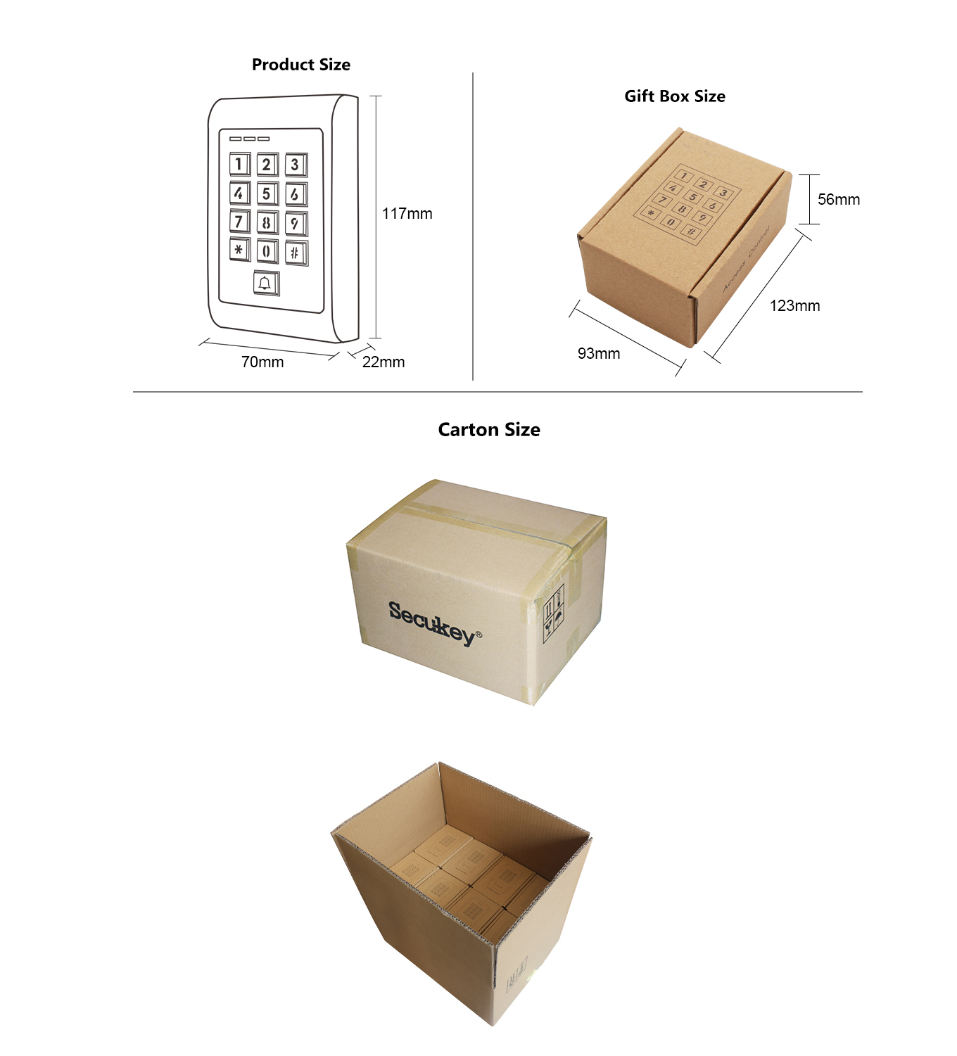 Secukey tuya smart access control size & packing
