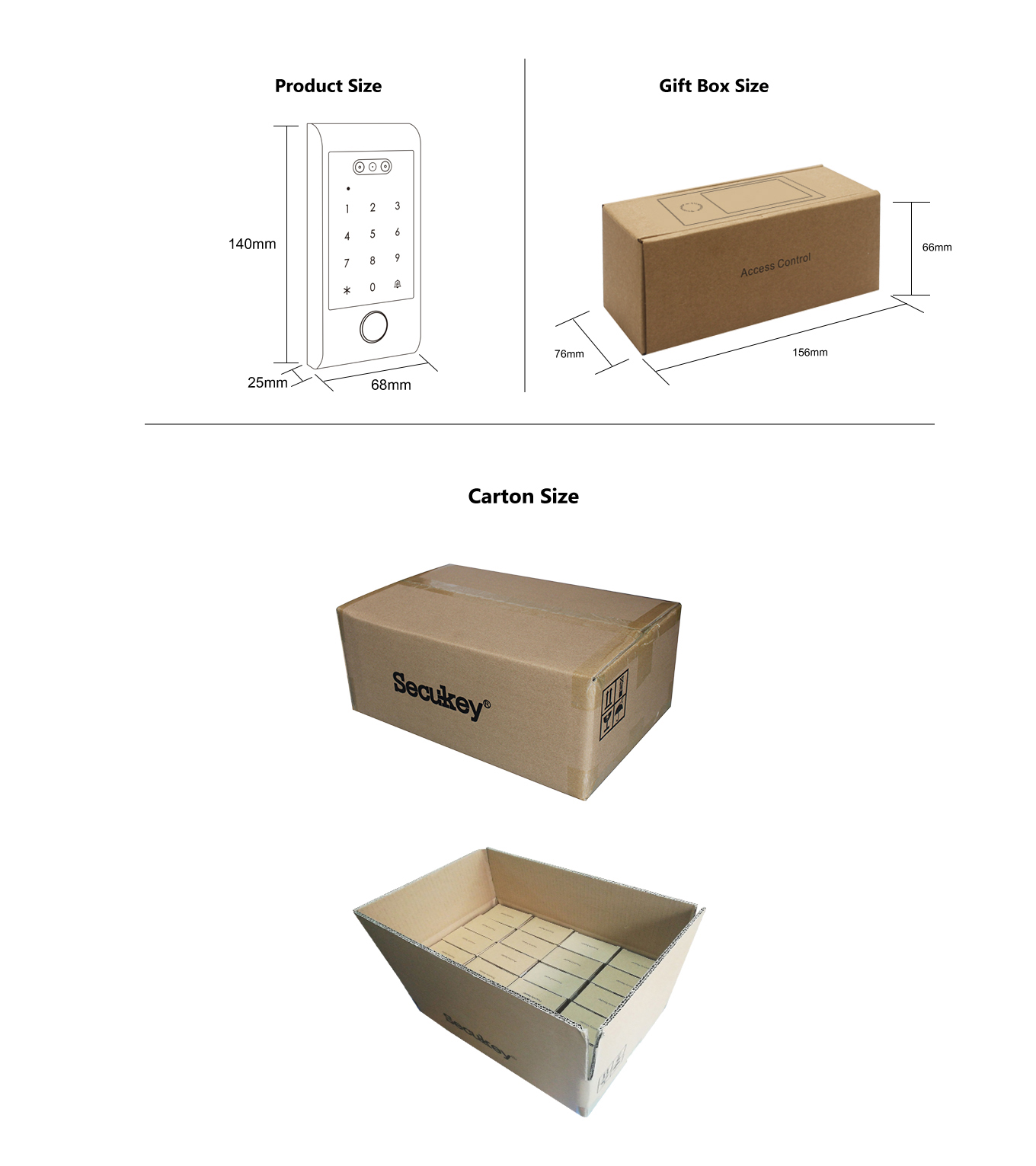 TTLock facial recognition product size chart
