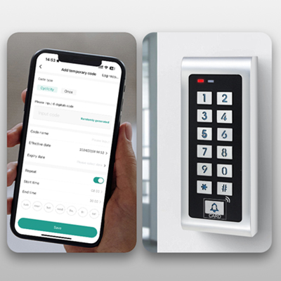 Le clavier intelligent et le contrôle d'accès par carte peuvent générer un code temporaire par application mobile