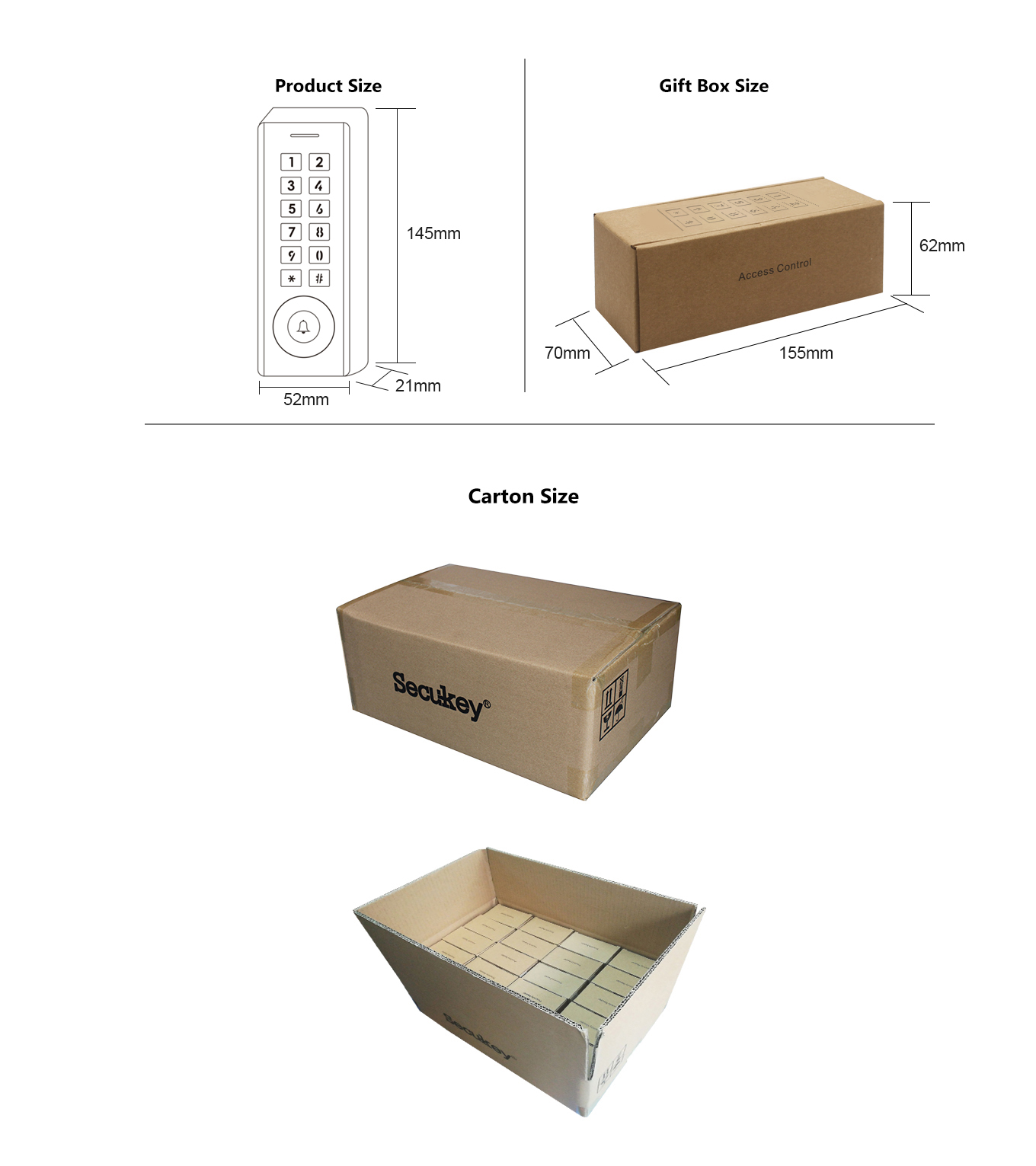 Product and gift size of the TTLock access controller keypad
