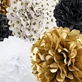 Black and White Gold Craft Tissue Paper Pom Poms