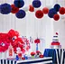 Blue Red White Paper Pom Poms Honeycomb Balls  American national  Lanterns