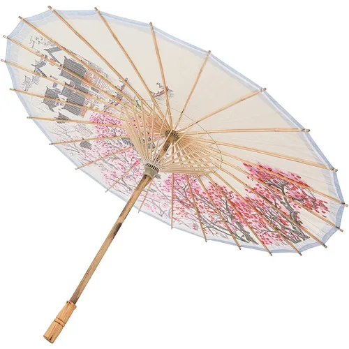 HKH Handmade Chinese 33" Printing Village Scenery Oiled  Paper Umbrella Parasol