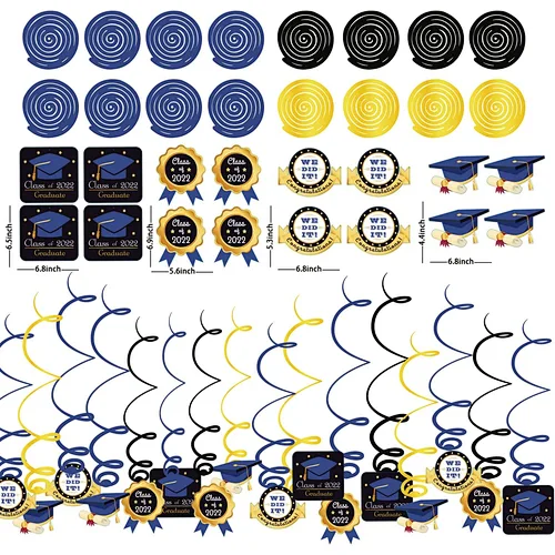 HKH Graduation Party Decoration  Hanging Swirl Balloons Foil Balloon Cupcake Toppers and Happy Graduation Banner kits