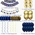 gloden and navy blue birthday party paper decoration sets