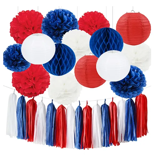 Navy Blue Red White theme paper party decoration sets