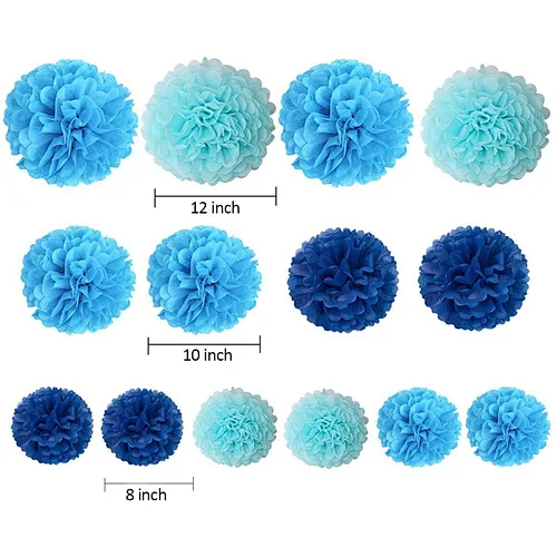 Blue Birthday Party Decorations  Happy Birthday Banner Paper Pom Poms Lanterns Fans set
