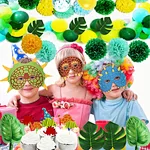 Dinosaur Party Decoration  Banners Cake Toppers Tattoos  tropical Palm Leaves