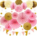 pink and golden theme party decoration paper sets