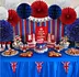 Blue Red White Paper Pom Poms Honeycomb Balls  American national  Lanterns