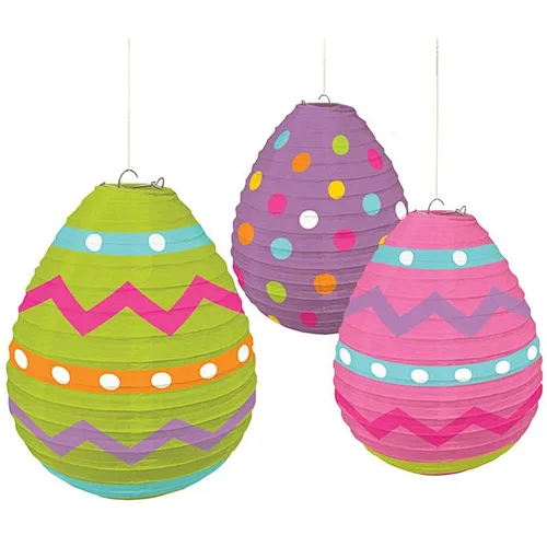 HKH handmade indoor outdoor easter festival decoration printing folder egg shape paper lantern paper egg