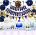gloden and navy blue birthday party paper decoration sets