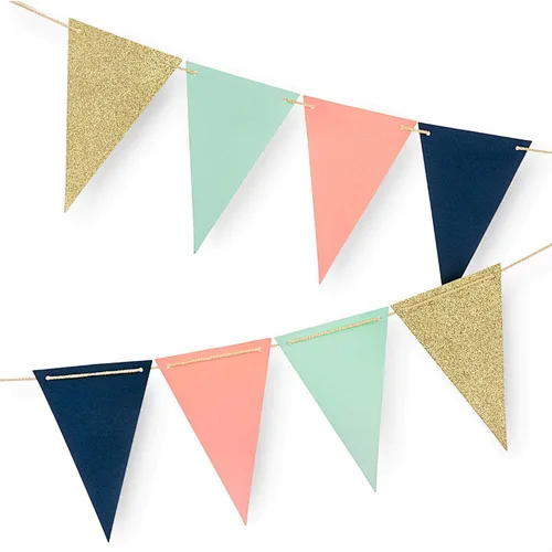 HKH White Gold Foil Polka Dot Pennant Banner Paper Triangle Flags Bunting Garland Streamer for Wedding Baby Bridal Shower