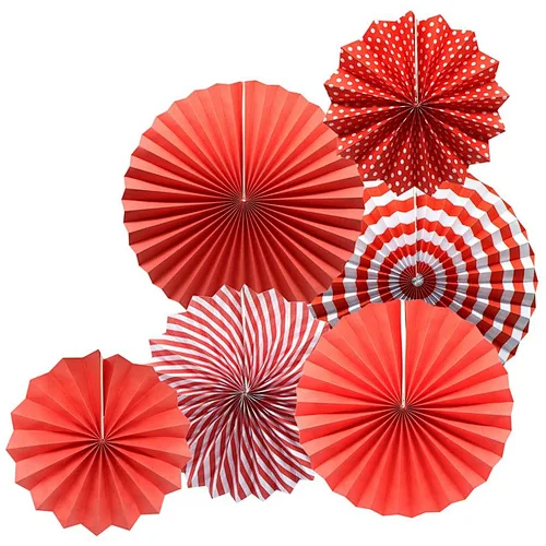 HKH red colorful handmade hanging indoor mix size pleat paper fan for christmas new year party decoration