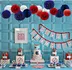 Blue Red White Paper Pom Poms Honeycomb Balls  American national  Lanterns