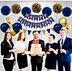 gloden and navy blue birthday party paper decoration sets