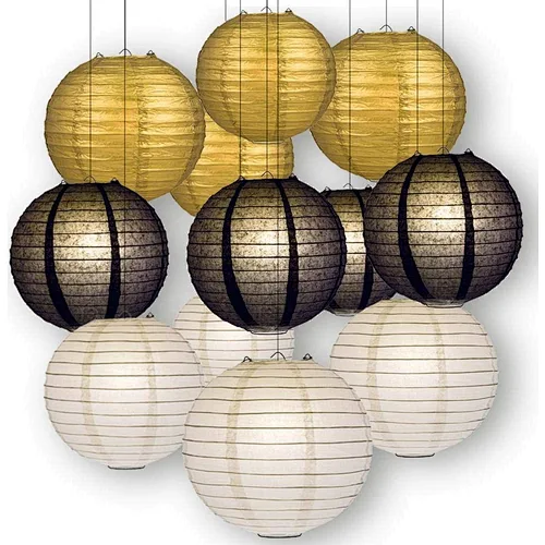 Black  White and Gold Celebration Party Pack Decoration Set traditional paper lantern