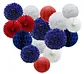 Blue Red White Paper Pom Poms Honeycomb Balls  American national  Lanterns