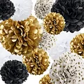 Black and White Gold Craft Tissue Paper Pom Poms