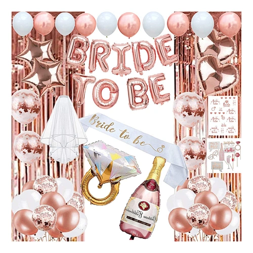 HKH wedding valentine'day Rose Gold Party Decorations  Set Bridal Sash Veil Temporary Tattoos Confetti Balloon Pack Tassel