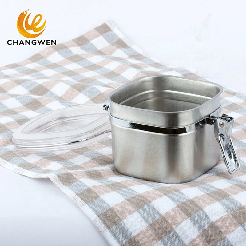 Food Sealed Airtight Square Kitchen Stainless Steel Coffee Sugar Tea Bottles Seasoning Jar Food Storage Canister Jar