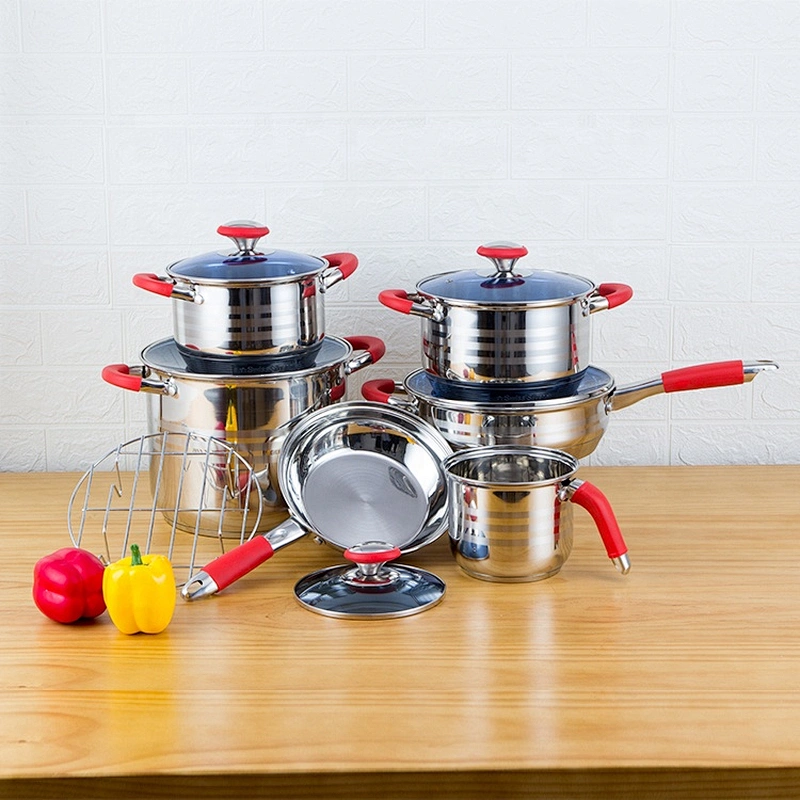 12 pcs Kitchen Cookware Stainless Steel cookware set with glass lid