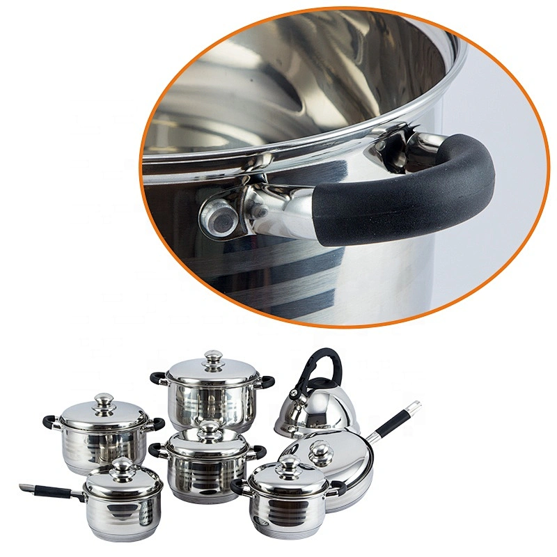 14pcs silicone cookware handles cooking pot and pan set cookware kit cookware sets with SS tea kettle for kitchen
