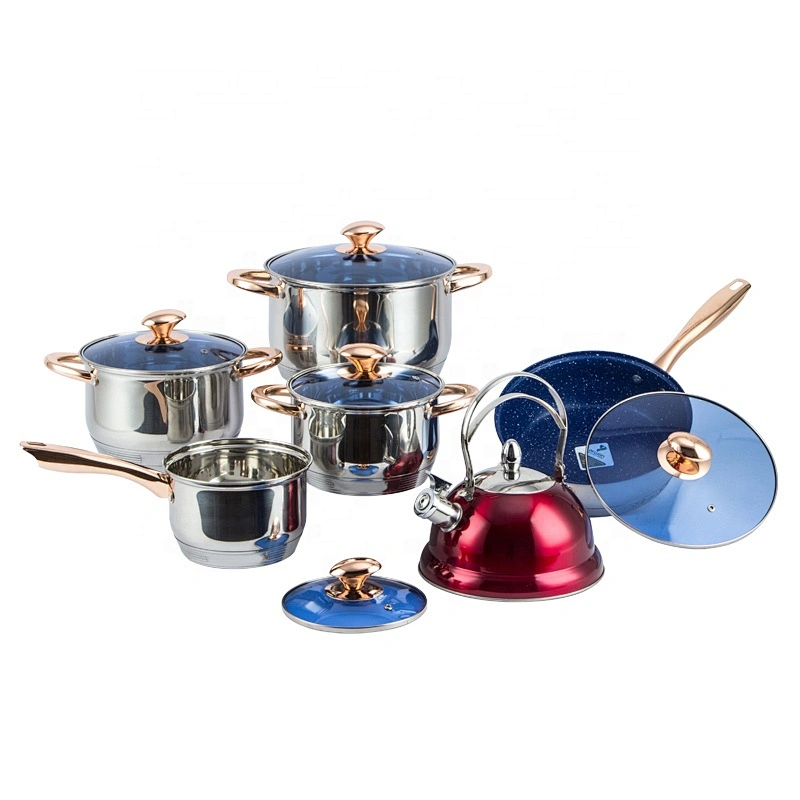 hot sell cookware 12 pcs non stick frypan blue marble cookware set stainless steel cook ware