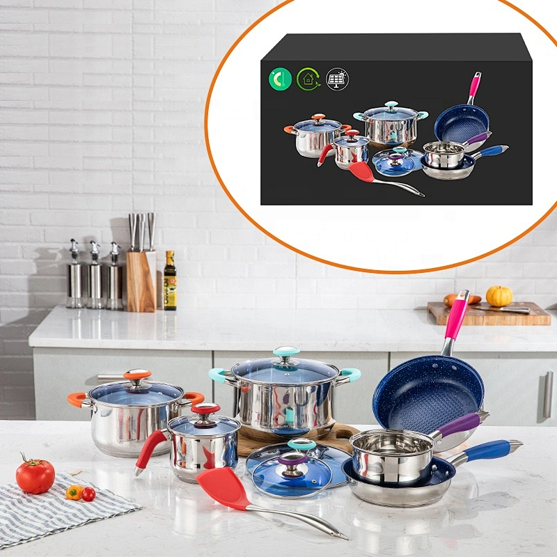Cheap 12 PCS Cooking Pots and pans Stainless Steel nonstick coated frypan Cookware Set