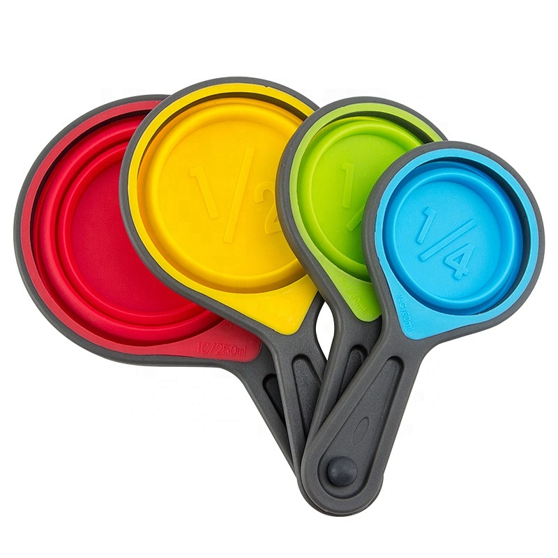 Factory wholesale 4pcs kitchen tools set multicolor Detachable and Collapsible Silicone Measuring Cups