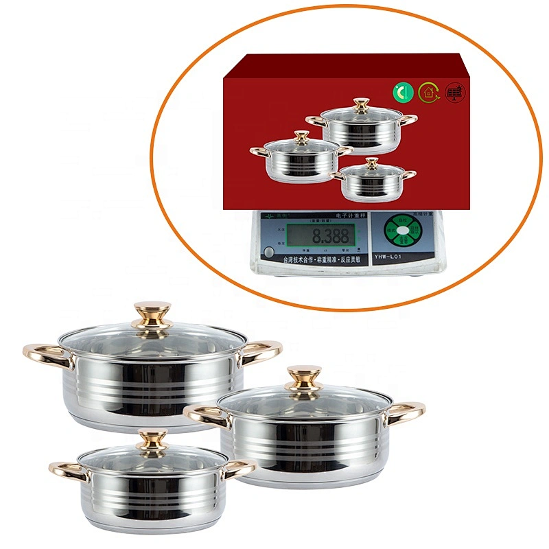 6 pieces hot sale straight shape stainless steel casserole cookware set cooking with glass lid